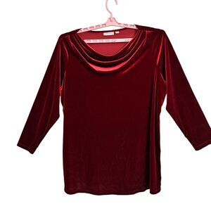Susan Graver Womens Red Velvet Cowl Neck 3/4 Sleeve Top 2X Christmas Party